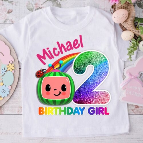 Personalized Name Age Cocomelon Birthday Shirt Onesis Kid Youth V-neck Unisex 2