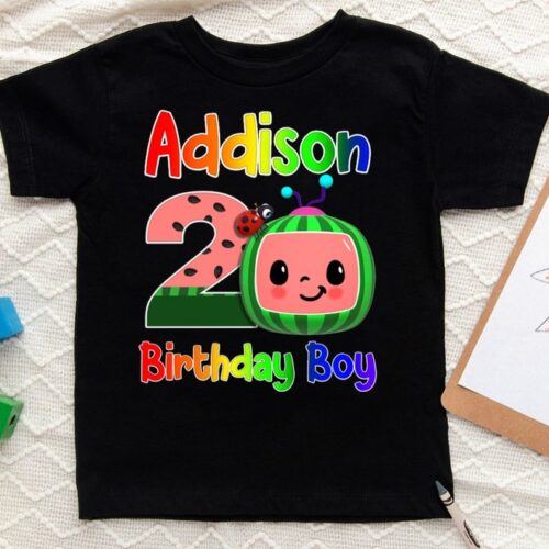 Personalized Name Age Cocomelon Birthday Shirt Onesis Kid Youth V-neck Unisex, Unisex Shirts 1