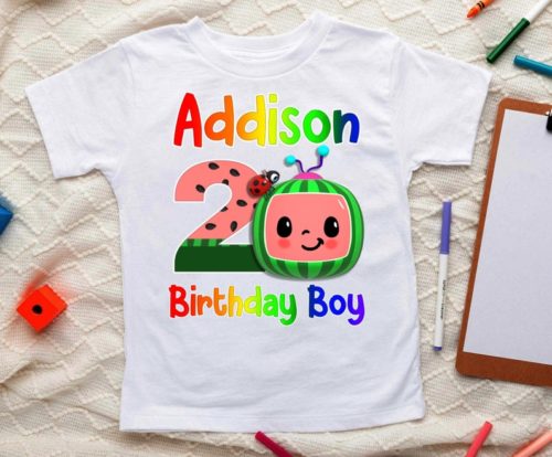 Personalized Name Age Cocomelon Birthday Shirt Onesis Kid Youth V-neck Unisex, Unisex Shirt