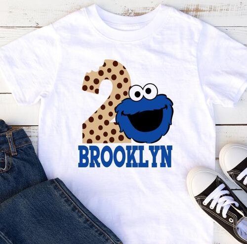 Personalized Name Age Cookie Monster Birthday Shirt Funny Gift