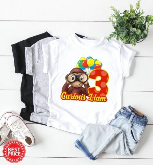 Personalized Name Age Curious George Birthday Shirt Cute Gifts