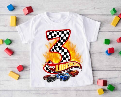 Personalized Name Age Hot Wheels Birthday Shirt Cool Gift