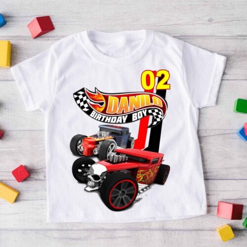 Personalized Name Age Hot Wheels Birthday Shirt Cool Present