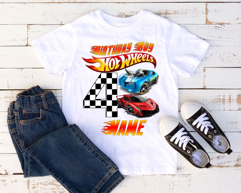 Personalized Name Age Hot Wheels Birthday Shirt Cute 1