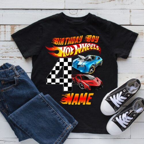 Personalized Name Age Hot Wheels Birthday Shirt Cute