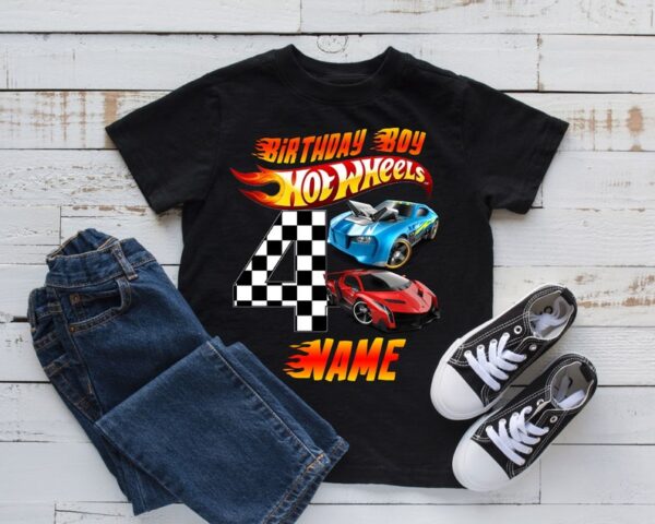 Personalized Name Age Hot Wheels Birthday Shirt Cute