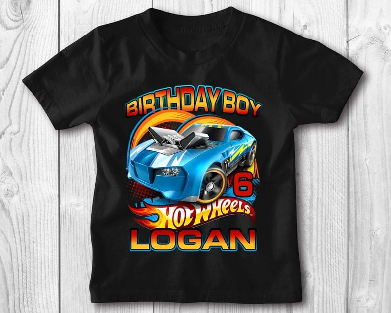 Personalized Name Age Hot Wheels Birthday Shirt Gifts