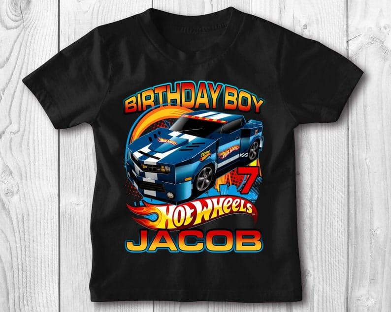 Personalized Name Age Hot Wheels Birthday Shirt Present