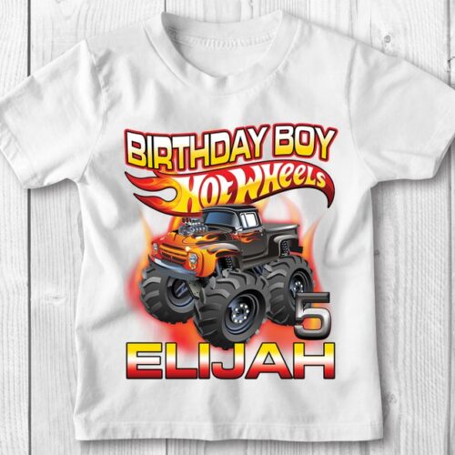 Personalized Name Age Hot Wheels Birthday Shirt Presents 1
