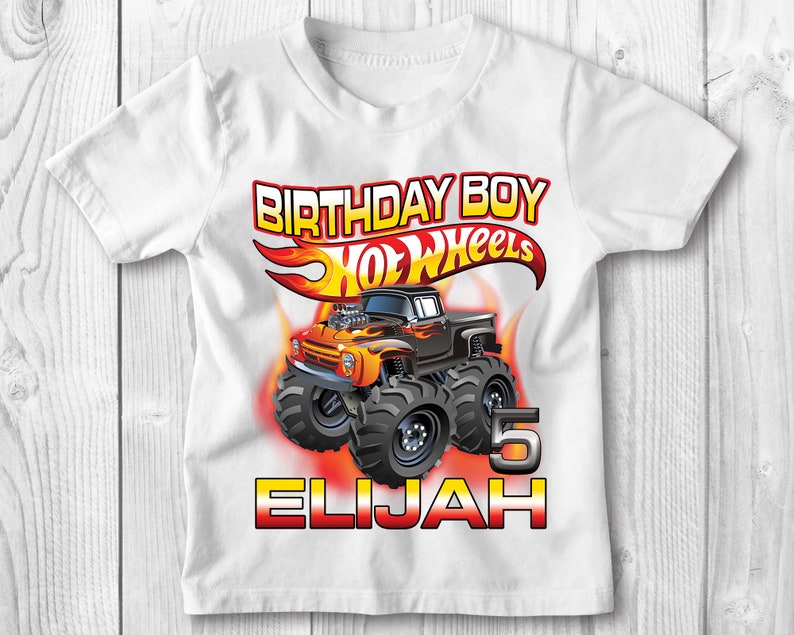 Personalized Name Age Hot Wheels Birthday Shirt Presents 1