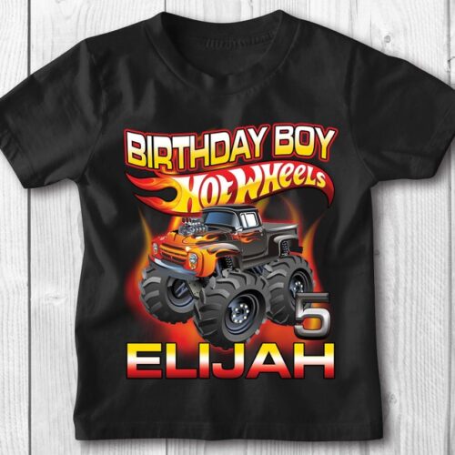 Personalized Name Age Hot Wheels Birthday Shirt Presents