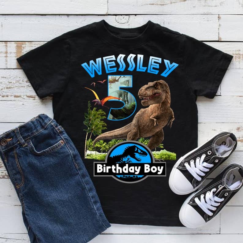 Personalized Name Age Jurassic Park Birthday Shirt Funny