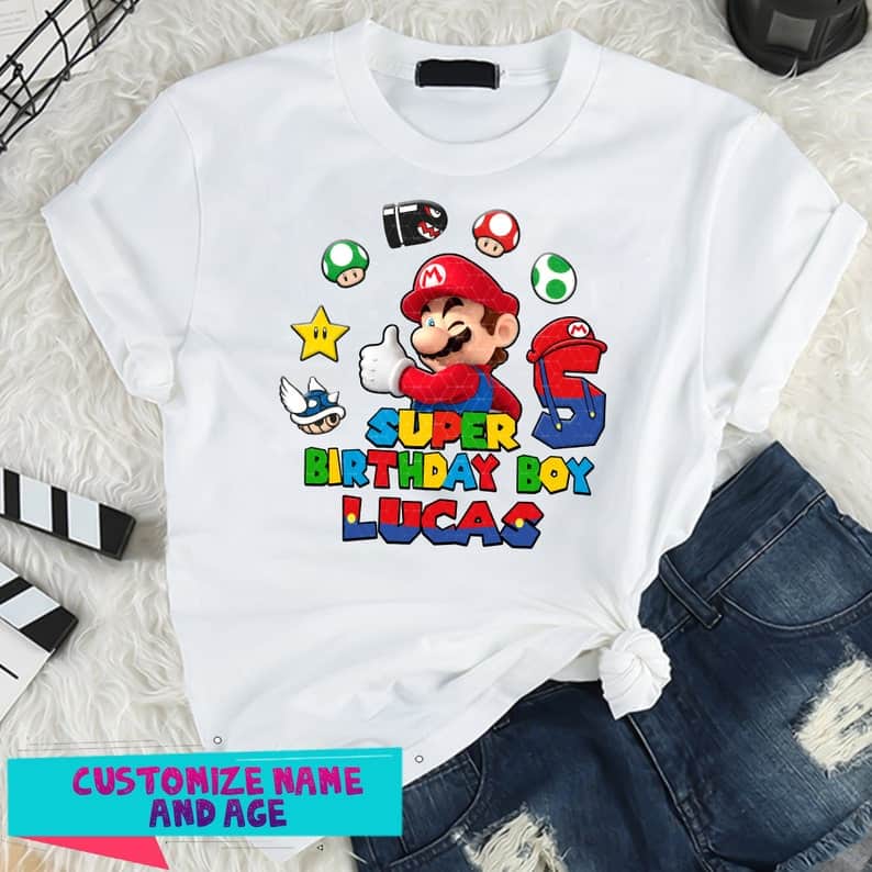 Personalized Name Age Mario Birthday Shirt Cool Gift 1