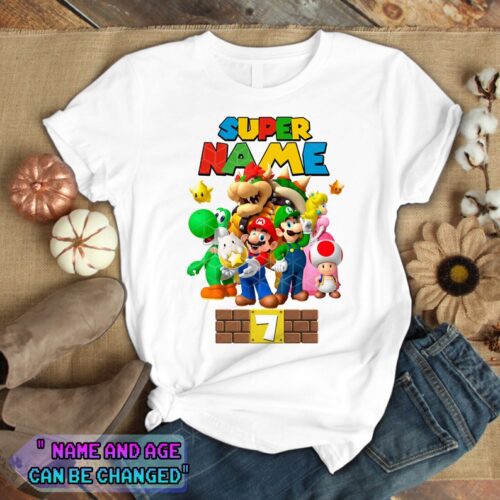 Personalized Name Age Mario Birthday Shirt Cute Presents 1
