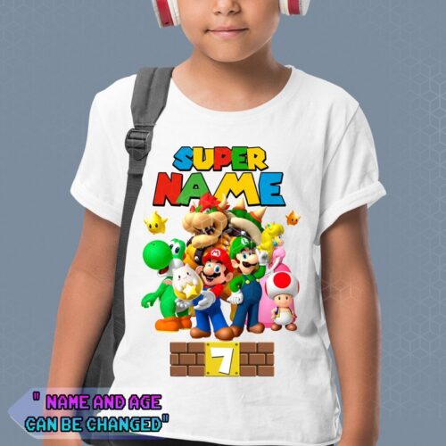 Personalized Name Age Mario Birthday Shirt Cute Presents 2