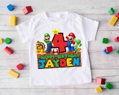 Personalized Name Age Mario Birthday Shirt Funny