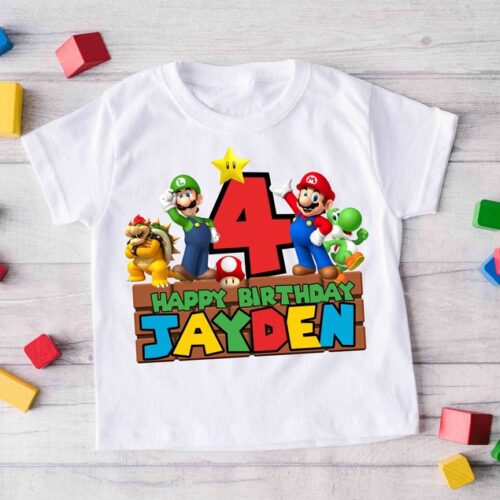 Personalized Name Age Mario Birthday Shirt Funny