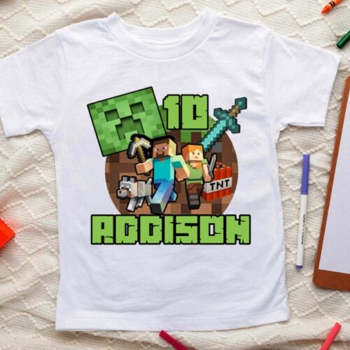 Personalized Name Age Minecraft Birthday Shirt Cute 1