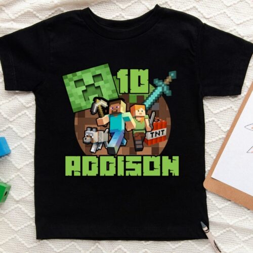 Personalized Name Age Minecraft Birthday Shirt Cute