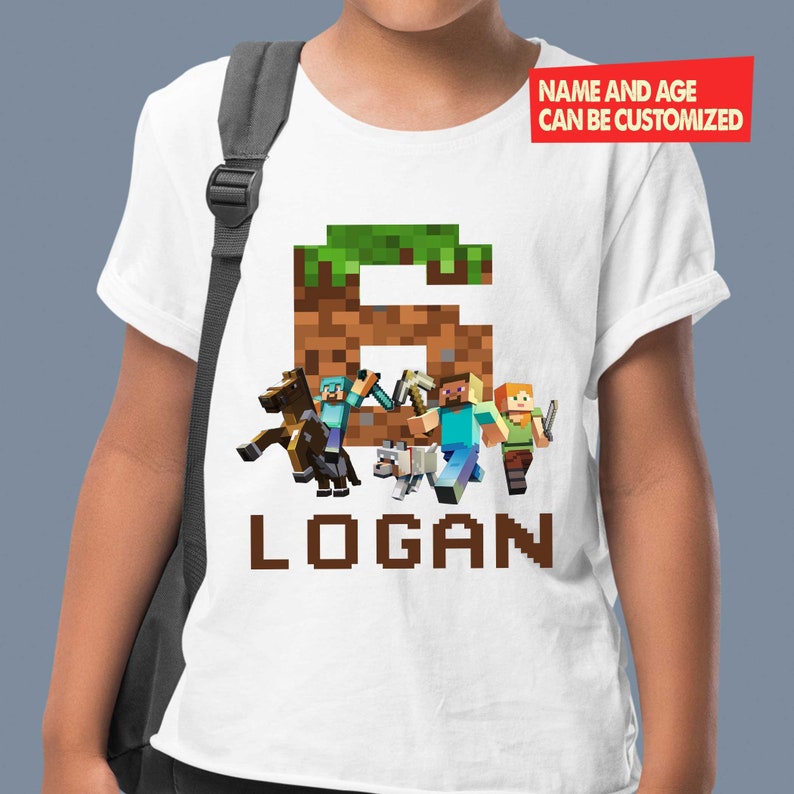 Personalized Name Age Minecraft Birthday Shirt Cute Gift 1