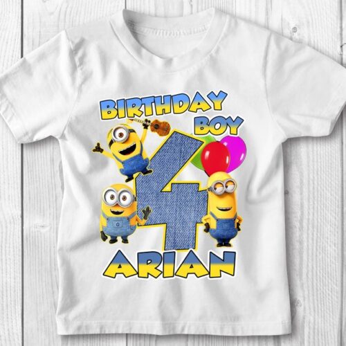 Personalized Name Age Minion Birthday Shirt Cute 1