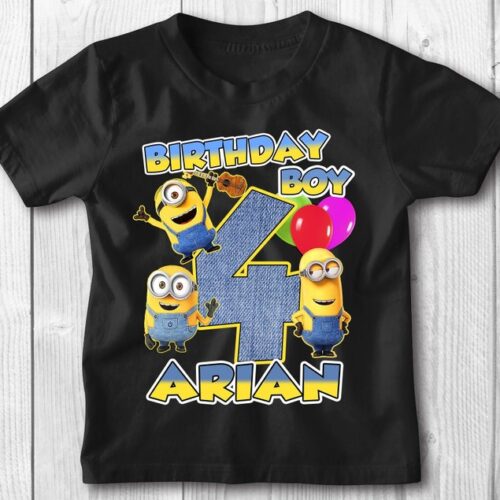 Personalized Name Age Minion Birthday Shirt Cute