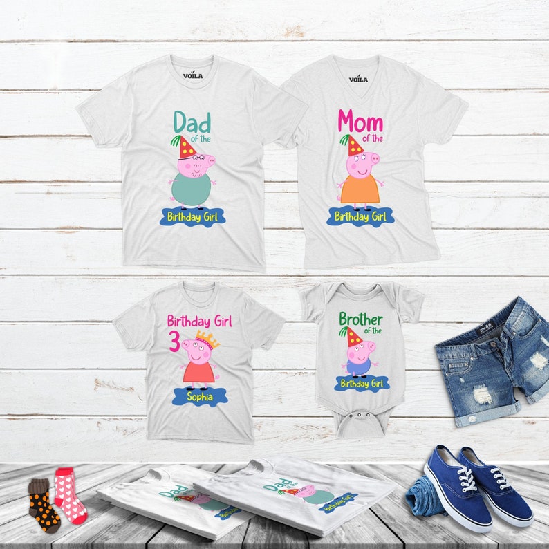 Personalized Name Age Peppa Pig Birthday Shirt Gifts Cute 2