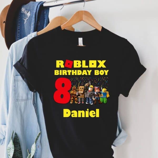 Personalized Name And Age Roblox Birthday Boy Shirt - Jolly Family