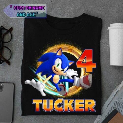 Personalized Name Age Sonic The Hedgehog Birthday Shirt Cute 2