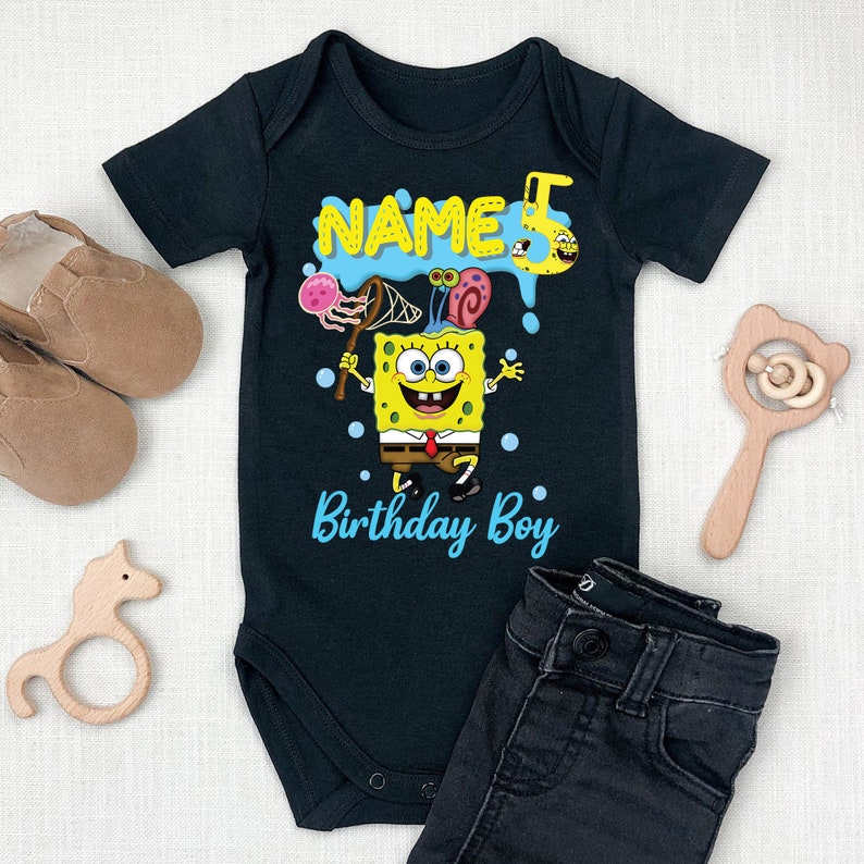Personalized Name Age Spongebob Birthday Shirt Cool Gift 1