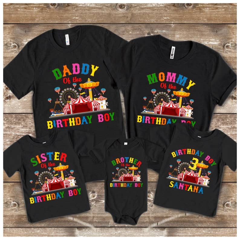Personalized Name Age Carnival Theme Birthday Shirts Onesis Kid Youth V-neck Unisex Funny