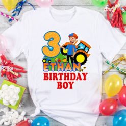 Personalized Name Age Blippi Birthday Shirt Onesis Kid Youth V-neck Unisex