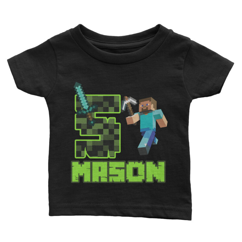 Personalized Name Age Minecraft Birthday Shirt Onesis Kid Youth V-neck Unisex