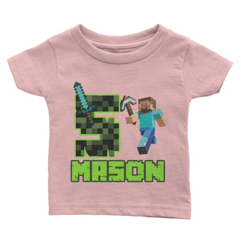 Personalized Name Age Minecraft Birthday Shirt Onesis Kid Youth V-neck Unisex