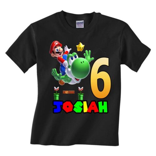 Personalized Name Age Mario Birthday Shirt Onesis Kid Youth V-neck Unisex