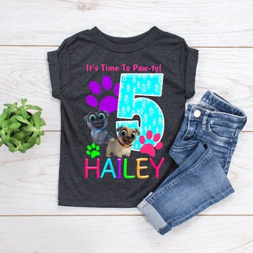 Personalized Name Age Puppy Dog Pals Birthday Shirt Onesis Kid Youth V-neck Unisex