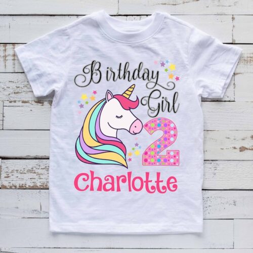 Personalized Name Age Unicorn Birthday Shirt Onesis Kid Youth V-neck Unisex