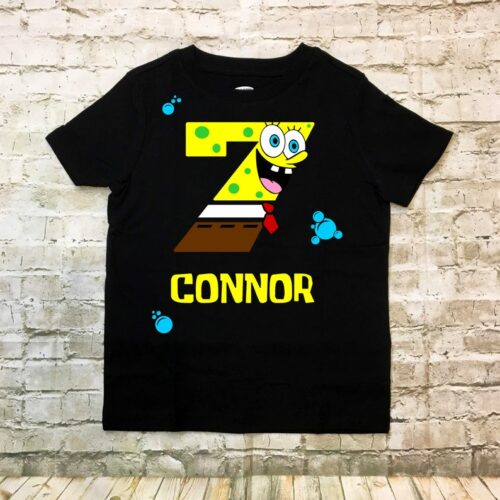 Personalized Name Age Spongebob Birthday Shirt Onesis Kid Youth V-neck Unisex