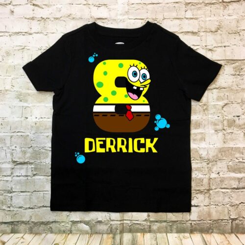 Personalized Name Age Spongebob Birthday Shirt Onesis Kid Youth V-neck Unisex