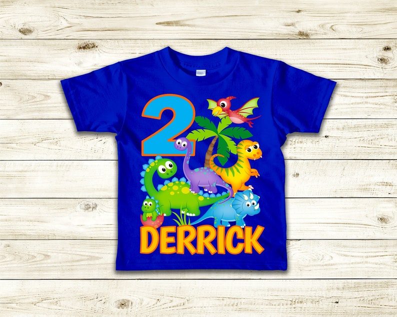 Personalized Name Age Dinosaur Birthday Shirt Onesis Kid Youth V-neck Unisex