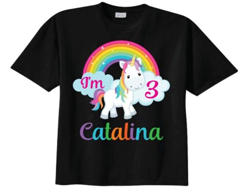 Personalized Name Age Unicorn Birthday Shirt Onesis Kid Youth V-neck Unisex