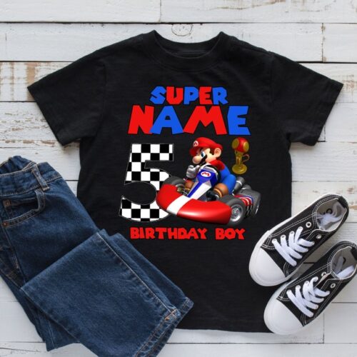 Personalized Name Age Mario Birthday Shirt Onesis Kid Youth V-neck Unisex