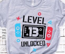 Personalized Name Age Level 13 Unlocked Official Teenager Birthday Shirt Onesis Kid Youth V-neck Unisex