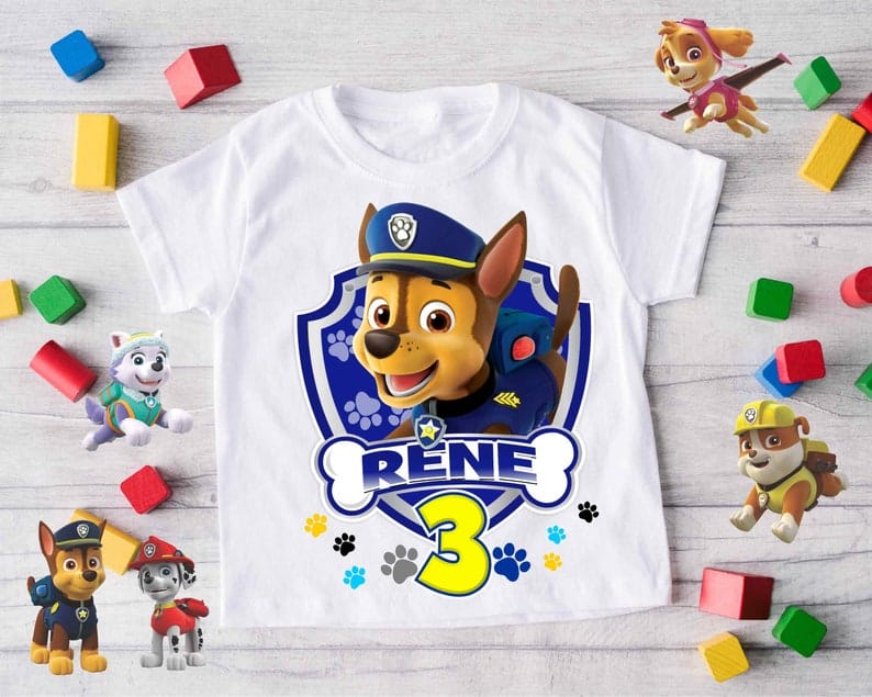Personalized Name Age Paw Patrol Birthday Shirt Onesis Kid Youth V-neck Unisex