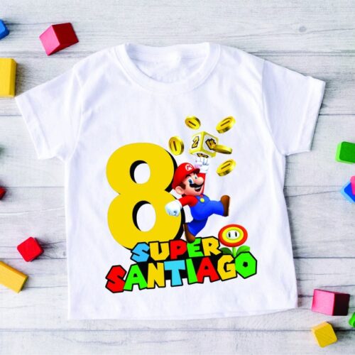 Personalized Name Age Mario Birthday Shirt Onesis Kid Youth V-neck Unisex