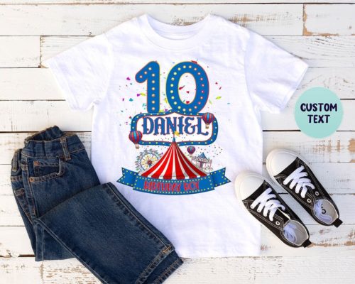 Personalized Name Age Carnival Theme Birthday Shirts Onesis Kid Youth V-neck Unisex