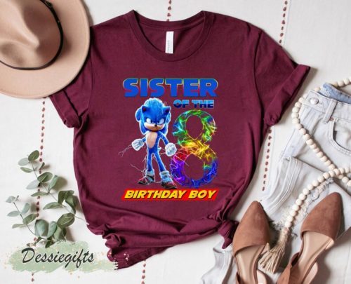 Personalized Name Age Sonic the Hedgehog Birthday Shirt Onesis Kid Youth V-neck Unisex