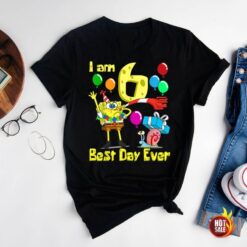 Personalized Name Age Spongebob Birthday Shirt Onesis Kid Youth V-neck Unisex