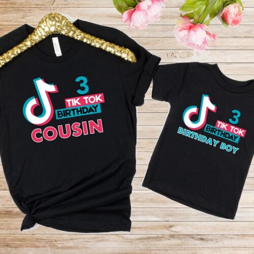Personalized Name Age Tiktok Birthday Shirt Onesis Kid Youth V-neck Unisex