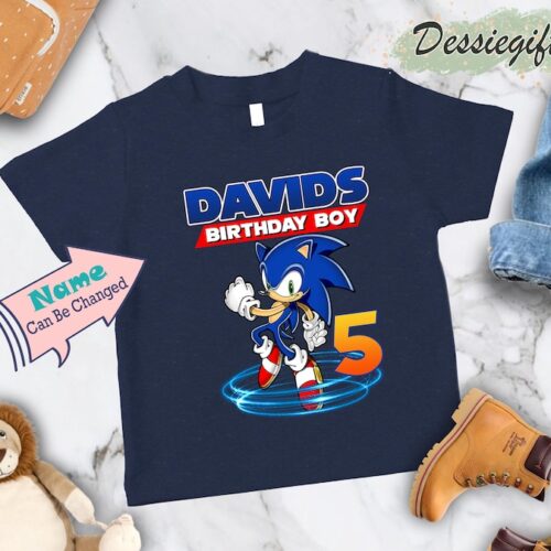 Personalized Name Age Sonic the Hedgehog Birthday Shirt Onesis Kid Youth V-neck Unisex